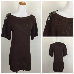 TRINA TURK Brown Deco Shoulder Buttons Linen Blend Knit Sweater Dress